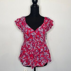 Japna Pink Floral Short Sleeve Top